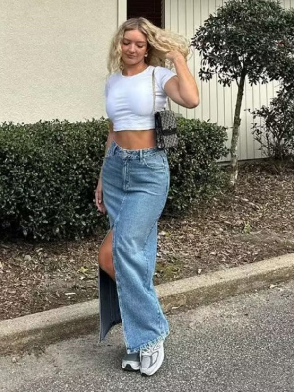New high waist slim denim skirt one step skirt kakaclo