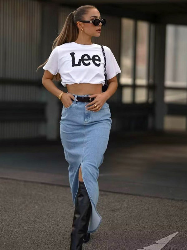 New high waist slim denim skirt one step skirt kakaclo