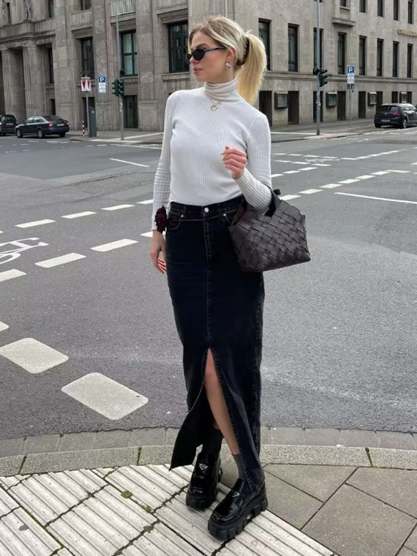 New high waist slim denim skirt one step skirt kakaclo