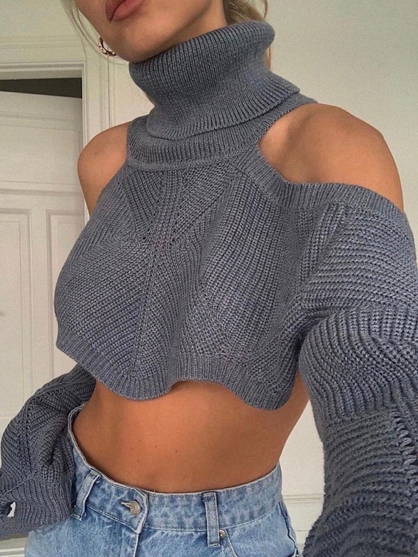 Blue Zone Planet | off-shoulder short sweater hot girl turtleneck pullover sweater BLUE ZONE PLANET