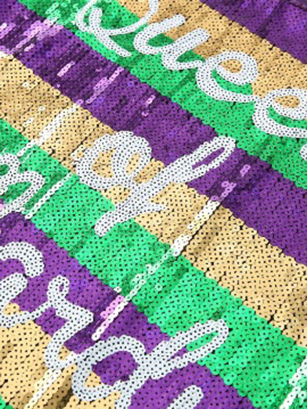 Blue Zone Planet |  Mardi Gras Sequined Striped lettering T-shirt midi dress BLUE ZONE PLANET