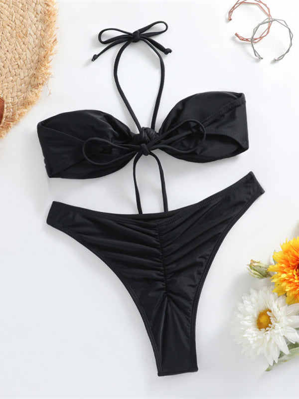 Knot halterneck string bikini kakaclo