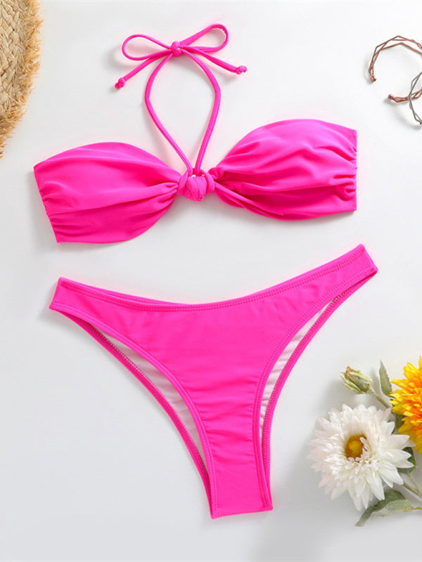 Knot halterneck string bikini kakaclo