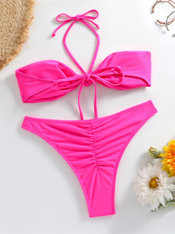 Knot halterneck string bikini kakaclo