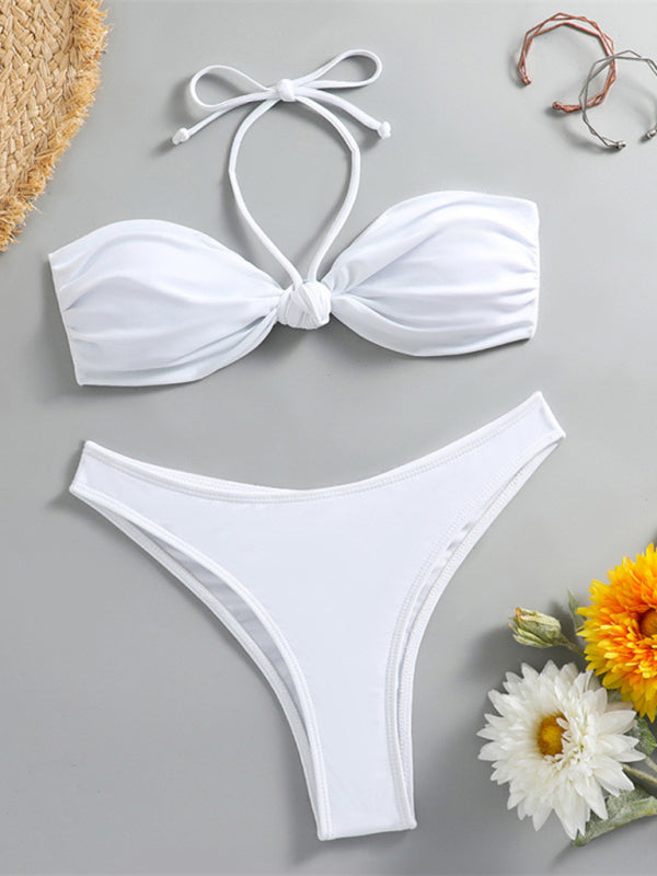 Knot halterneck string bikini kakaclo