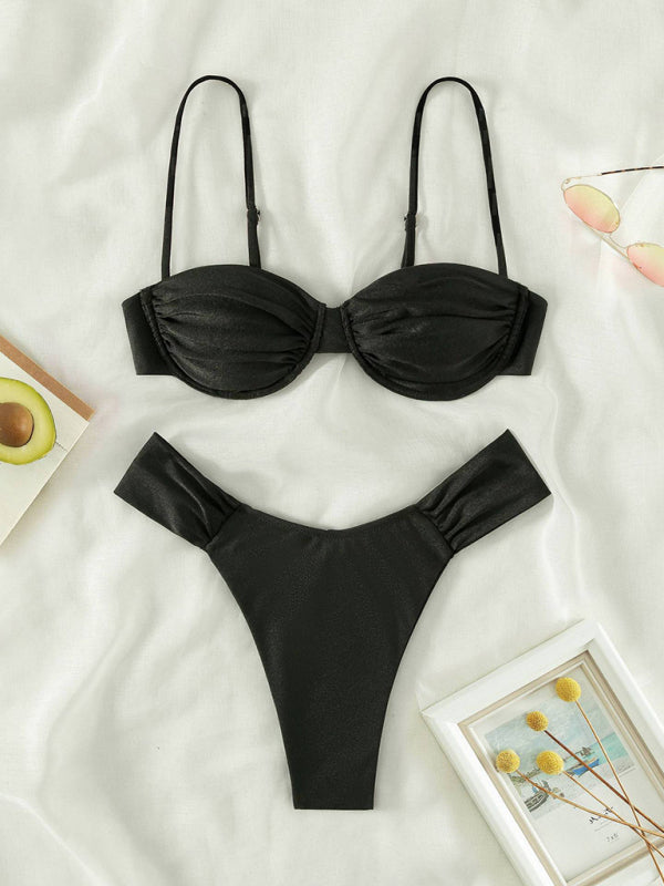Female sexy suspender pleated beach bikini kakaclo