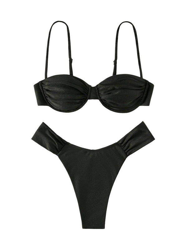 Female sexy suspender pleated beach bikini kakaclo