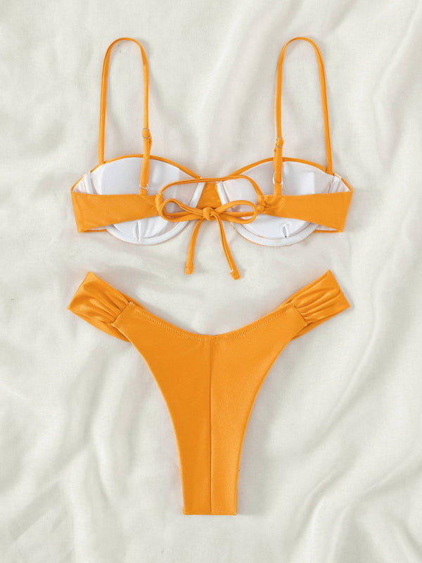 Female sexy suspender pleated beach bikini kakaclo