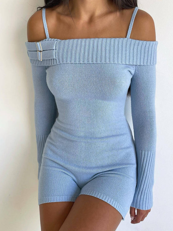 one-shoulder spaghetti strap slim-fitting high-waisted knitted jumpsuit BLUE ZONE PLANET