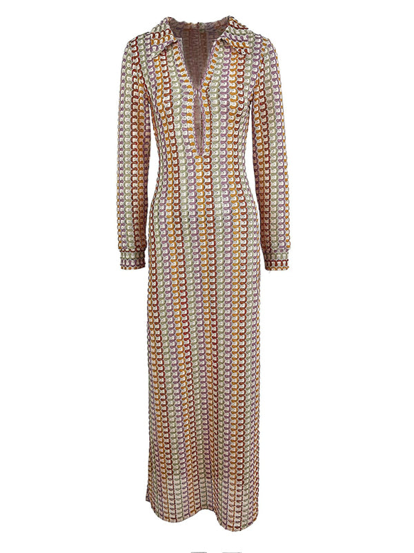 hollow low-cut V-neck slit long dress kakaclo