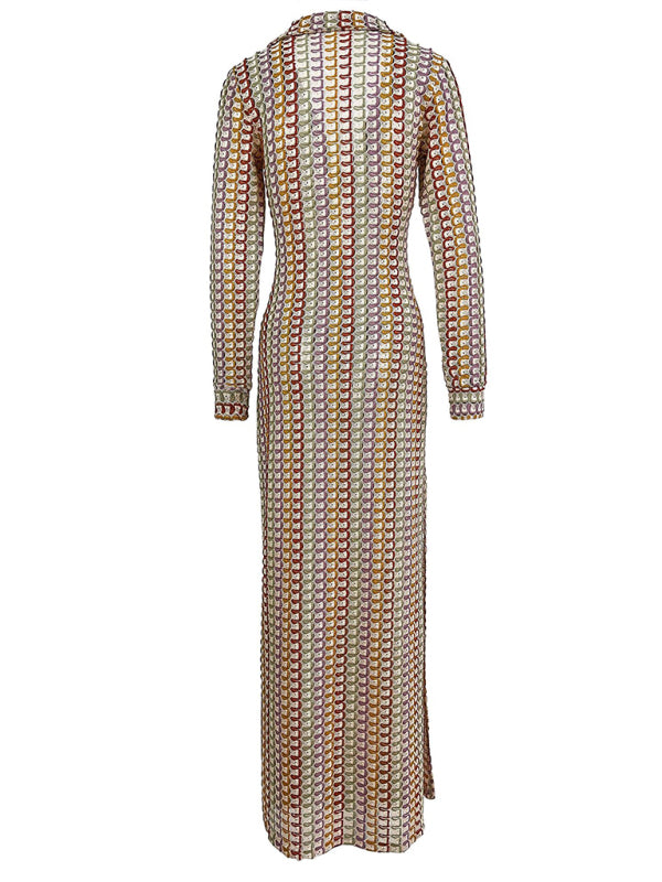 hollow low-cut V-neck slit long dress kakaclo