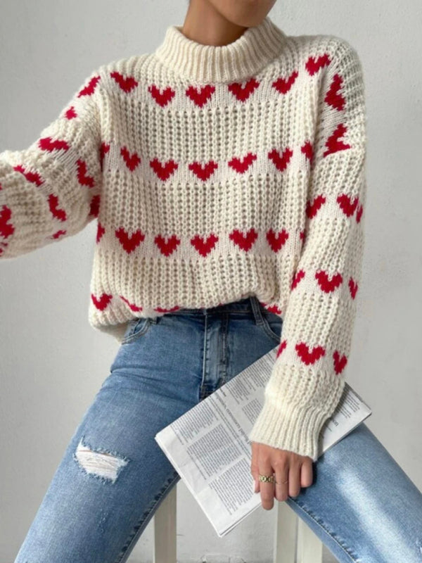 Valentine's Heart jacquard loose pullover sweater kakaclo