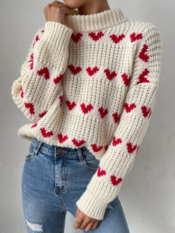 Valentine's Heart jacquard loose pullover sweater kakaclo