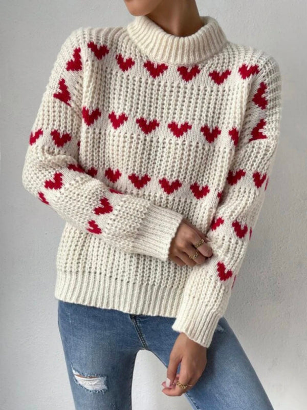 Valentine's Heart jacquard loose pullover sweater kakaclo