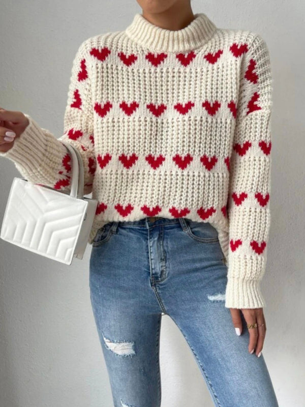 Valentine's Heart jacquard loose pullover sweater kakaclo