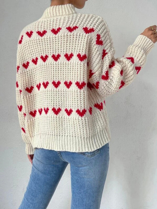Valentine's Heart jacquard loose pullover sweater kakaclo