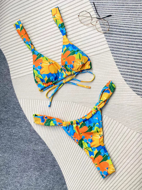 Women's fashion new printed strappy split bikini kakaclo
