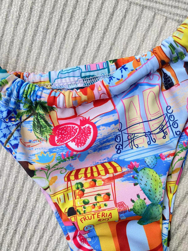 Women's fashion new printed strappy split bikini kakaclo