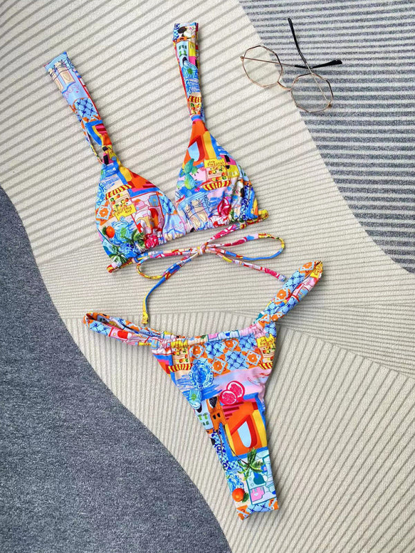 Women's fashion new printed strappy split bikini kakaclo