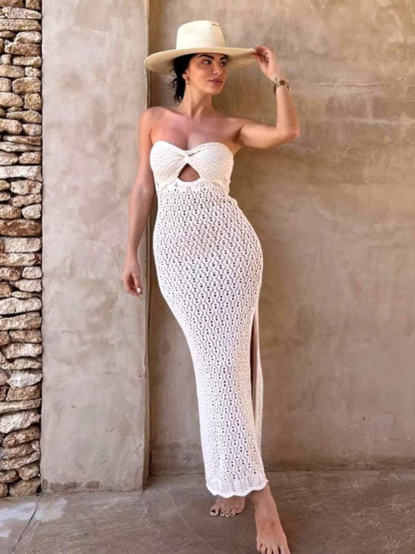 Blue Zone Planet | tube top open mesh hollow knitted elastic hip-covering hot girl dress kakaclo