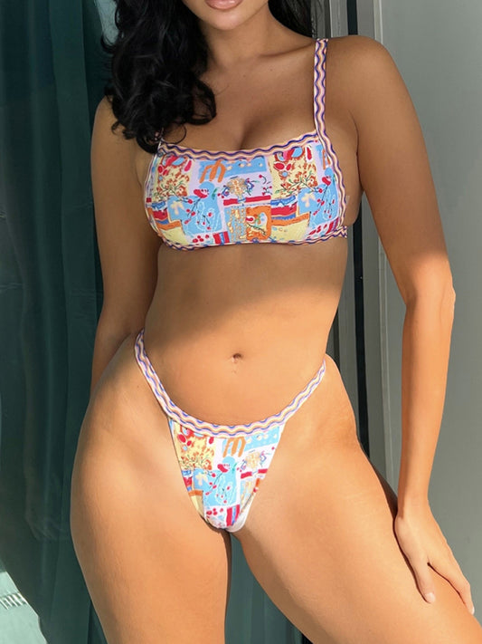 Women's one-piece swimsuit bandeau style colorful ethnic print sexy bikini kakaclo