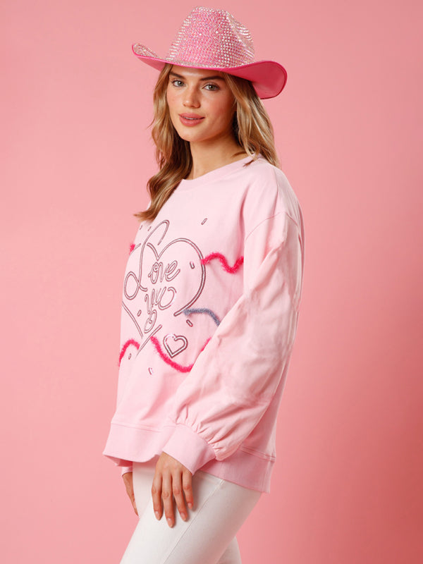 Love sequin sequin round neck pullover sweatshirt kakaclo