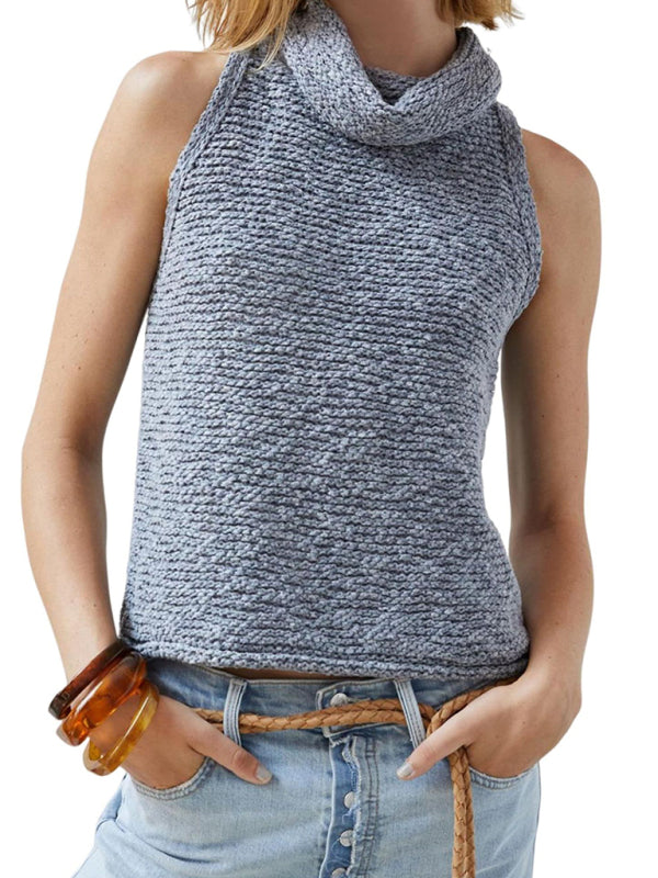 Blue Zone Planet |  Knitted Sleeveless Scarf Collar Sweater Vest BLUE ZONE PLANET