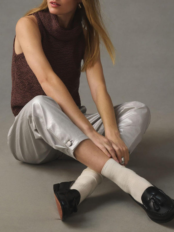 Blue Zone Planet |  Knitted Sleeveless Scarf Collar Sweater Vest BLUE ZONE PLANET