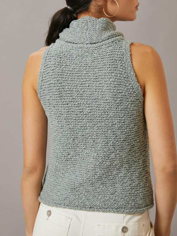 Blue Zone Planet |  Knitted Sleeveless Scarf Collar Sweater Vest BLUE ZONE PLANET