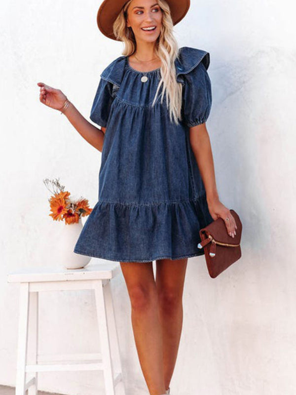 Blue Zone Planet | Loose solid color ruffle midi dress kakaclo