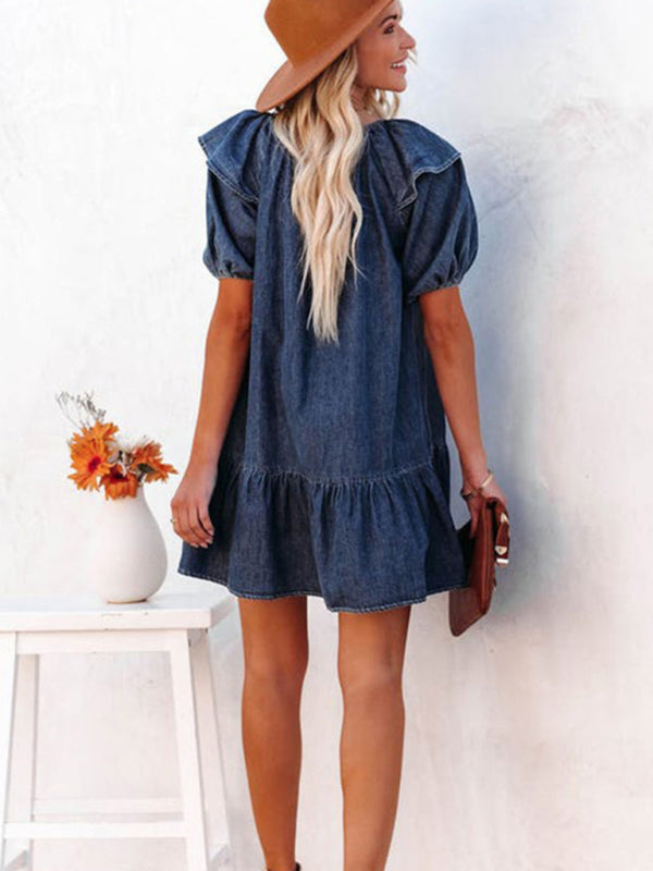 Blue Zone Planet | Loose solid color ruffle midi dress kakaclo