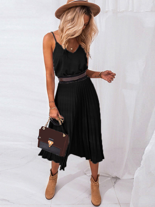 Blue Zone Planet | Loose V-neck pleated midi dress kakaclo