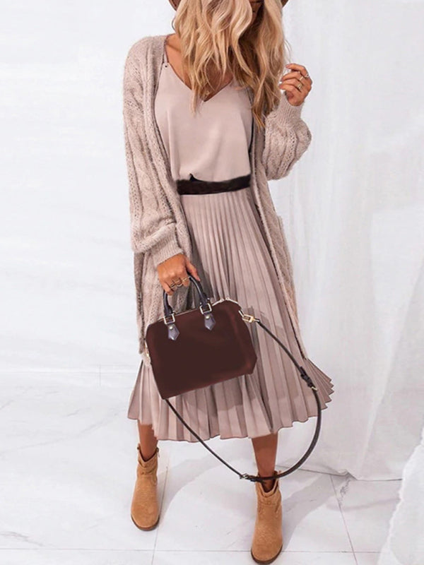 Blue Zone Planet | Loose V-neck pleated midi dress kakaclo
