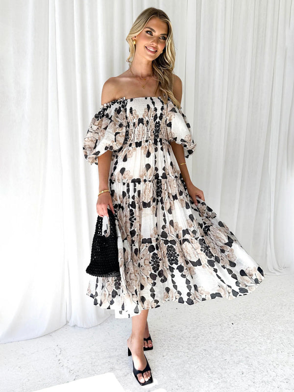 Blue Zone Planet | Resort Style Puff Sleeve Printed French Cake Dress BLUE ZONE PLANET