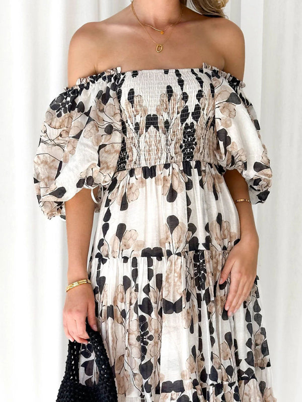 Blue Zone Planet | Resort Style Puff Sleeve Printed French Cake Dress BLUE ZONE PLANET