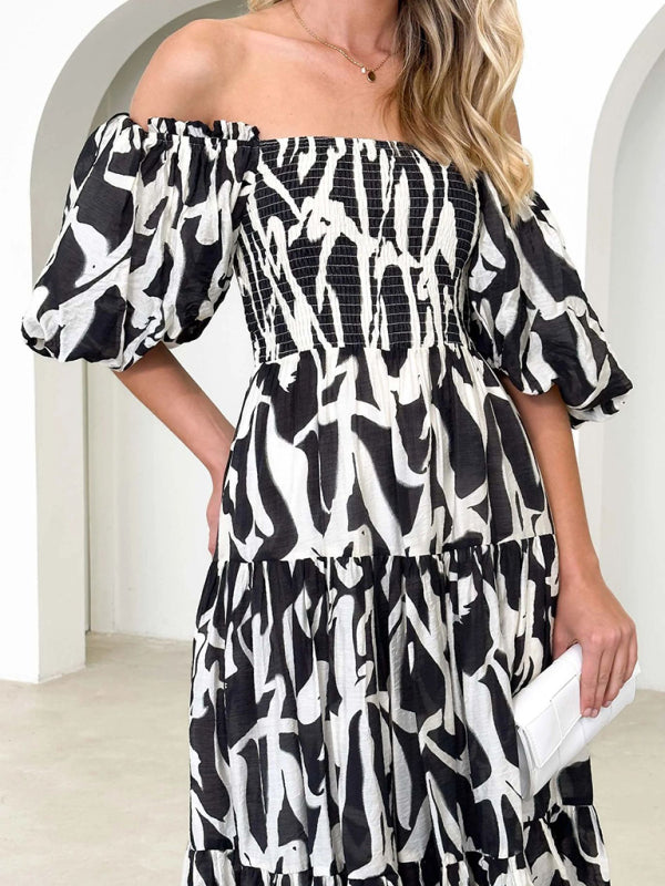 Blue Zone Planet | Resort Style Puff Sleeve Printed French Cake Dress BLUE ZONE PLANET
