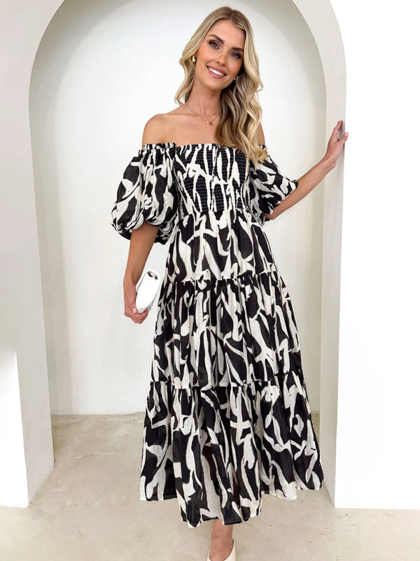 Blue Zone Planet | Resort Style Puff Sleeve Printed French Cake Dress BLUE ZONE PLANET