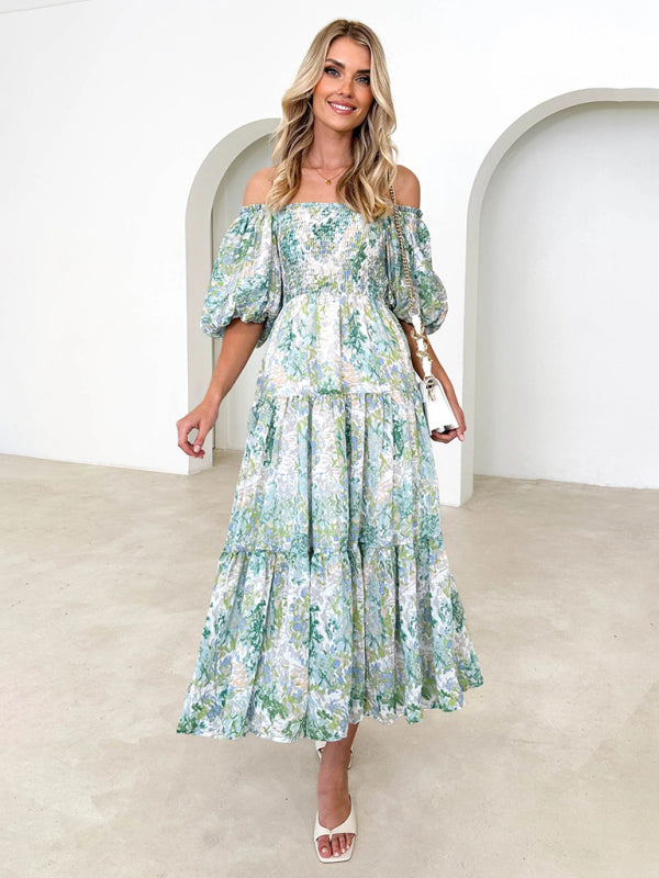 Blue Zone Planet | Resort Style Puff Sleeve Printed French Cake Dress BLUE ZONE PLANET