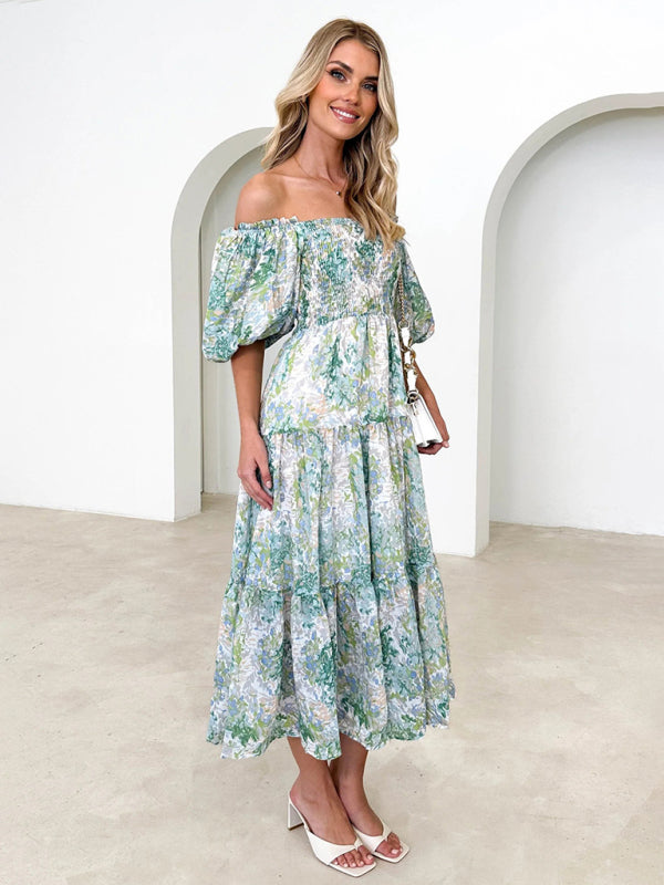Blue Zone Planet | Resort Style Puff Sleeve Printed French Cake Dress BLUE ZONE PLANET