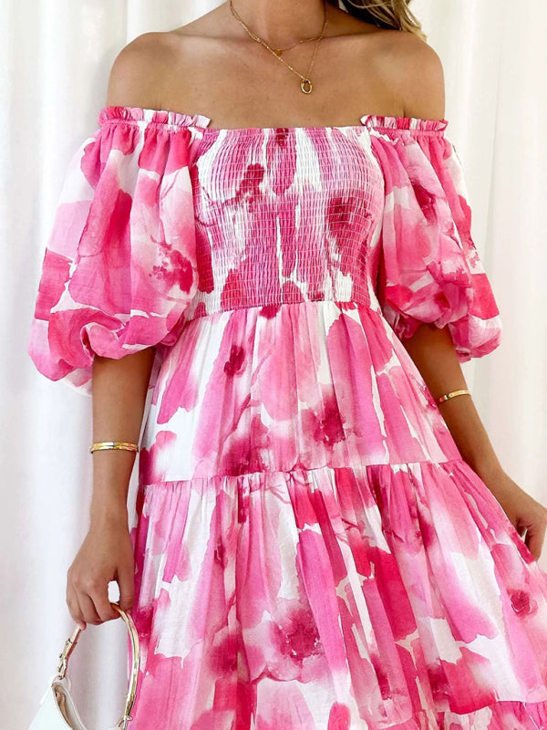 Blue Zone Planet | Resort Style Puff Sleeve Printed French Cake Dress BLUE ZONE PLANET