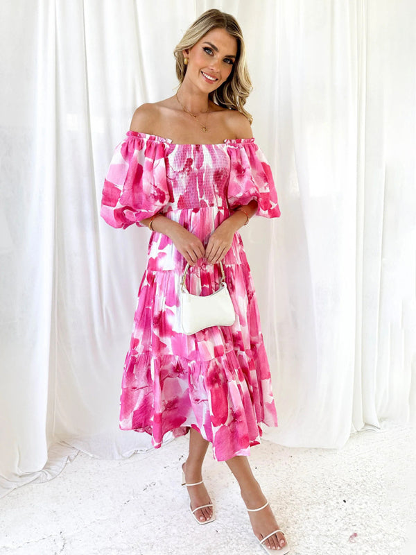 Blue Zone Planet | Resort Style Puff Sleeve Printed French Cake Dress BLUE ZONE PLANET