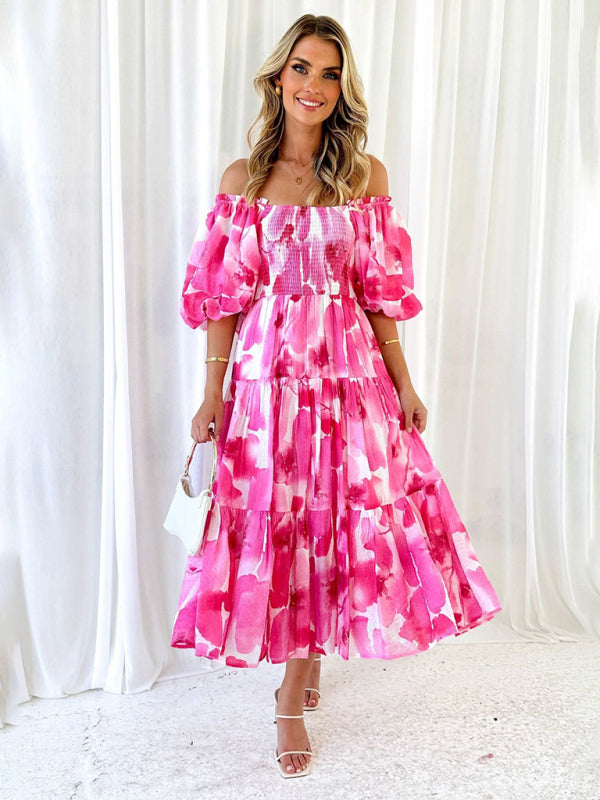 Blue Zone Planet | Resort Style Puff Sleeve Printed French Cake Dress BLUE ZONE PLANET
