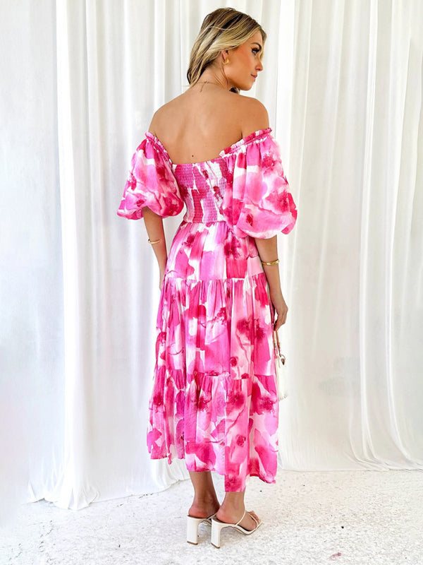 Blue Zone Planet | Resort Style Puff Sleeve Printed French Cake Dress BLUE ZONE PLANET