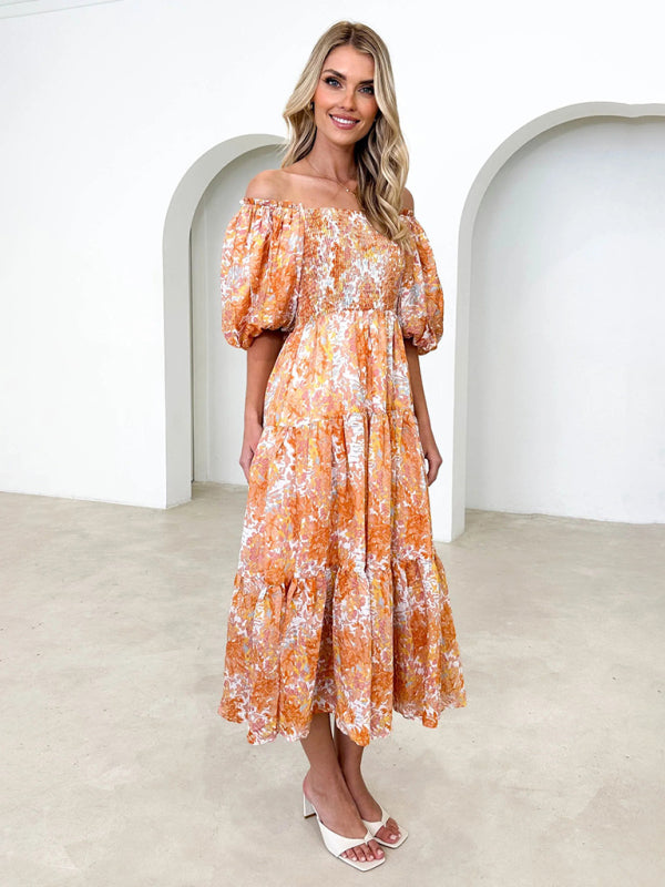 Blue Zone Planet | Resort Style Puff Sleeve Printed French Cake Dress BLUE ZONE PLANET