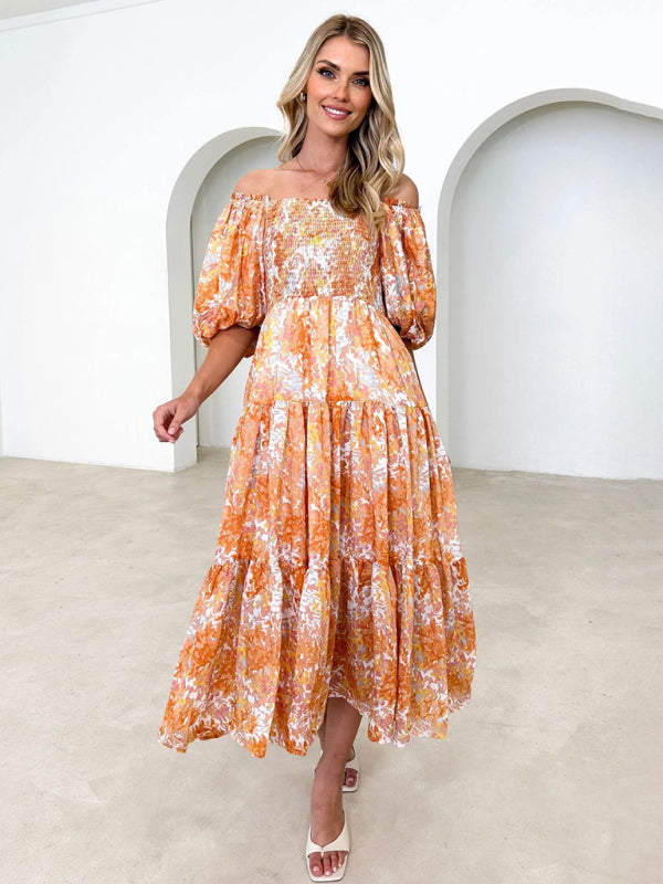 Blue Zone Planet | Resort Style Puff Sleeve Printed French Cake Dress BLUE ZONE PLANET