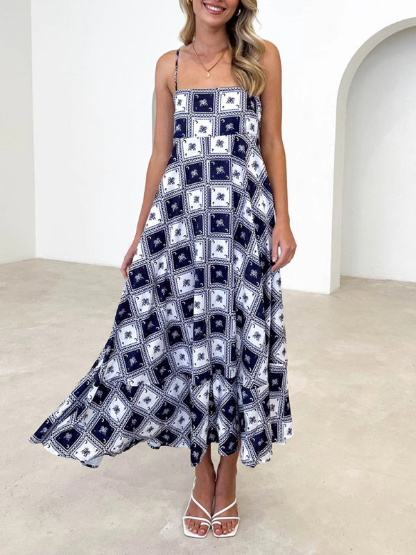 Women's fashion new style small fresh printed suspender dress BLUE ZONE PLANET