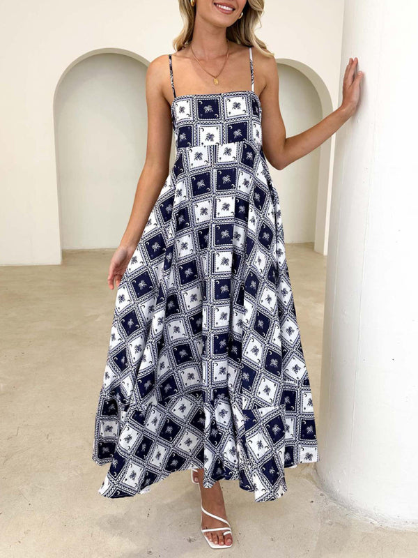 Women's fashion new style small fresh printed suspender dress BLUE ZONE PLANET