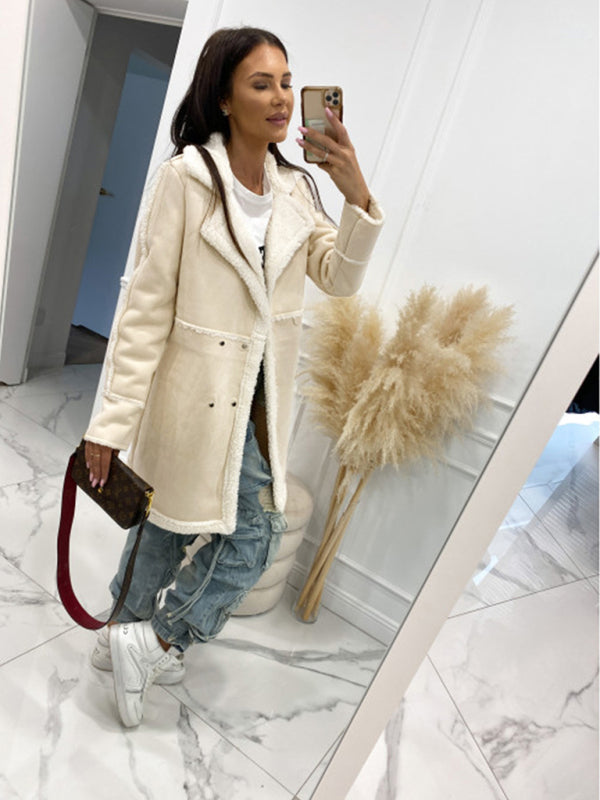 Blue Zone Planet | solid color thickened sherpa splicing coat jacket BLUE ZONE PLANET