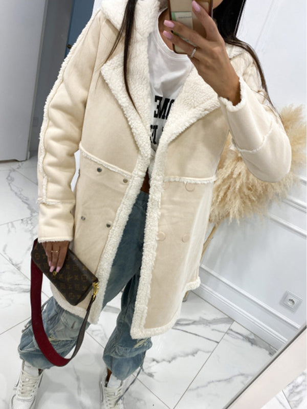 Blue Zone Planet | solid color thickened sherpa splicing coat jacket BLUE ZONE PLANET