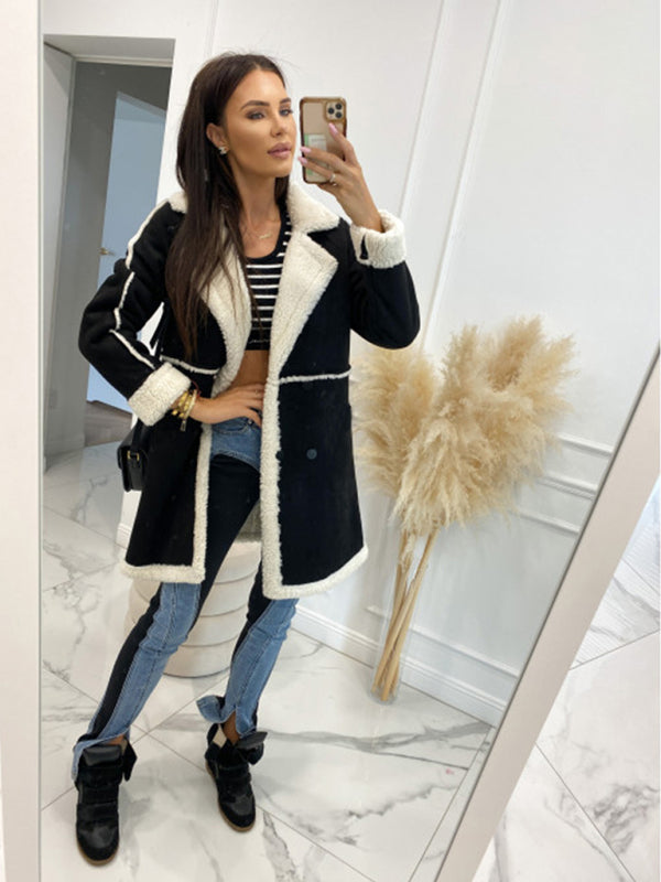 Blue Zone Planet | solid color thickened sherpa splicing coat jacket BLUE ZONE PLANET